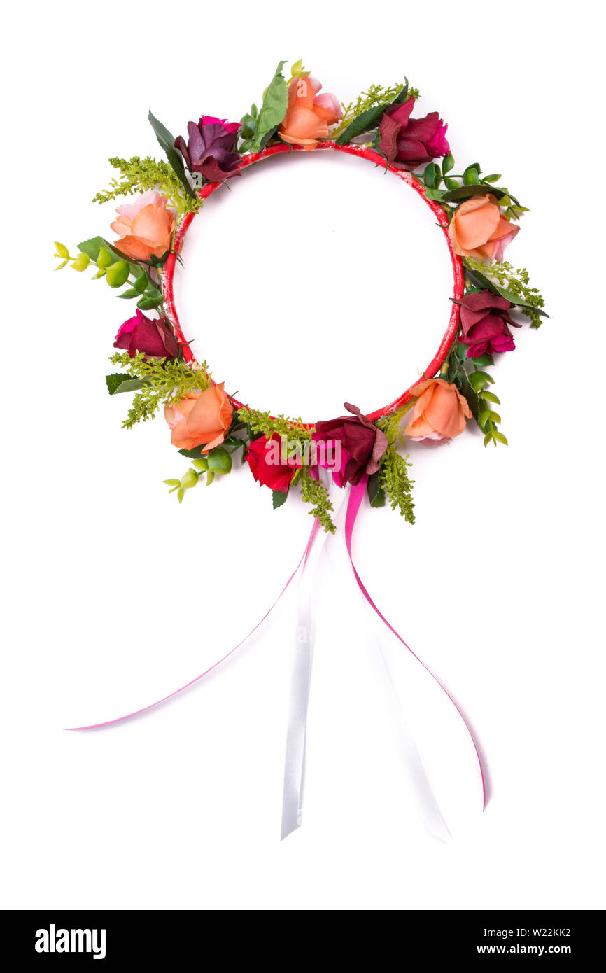 colorful fake flower crown isolated on white background Stock Photo