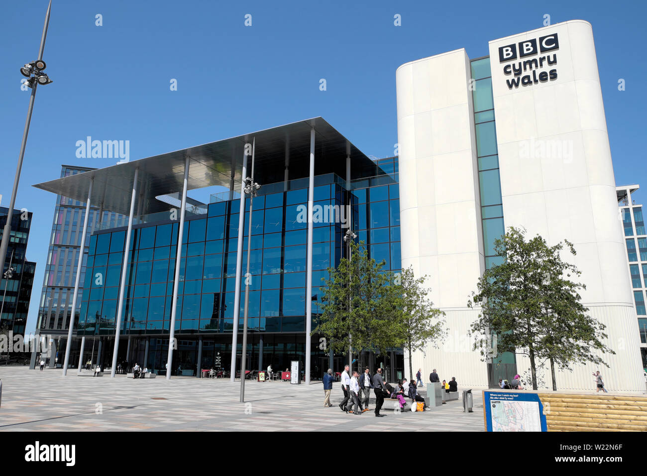 BBC Cymru Wales new building architecture in Central Square city centre blue sky in summer June 2019 Cardiff Wales UK  KATHY DEWITT Stock Photo