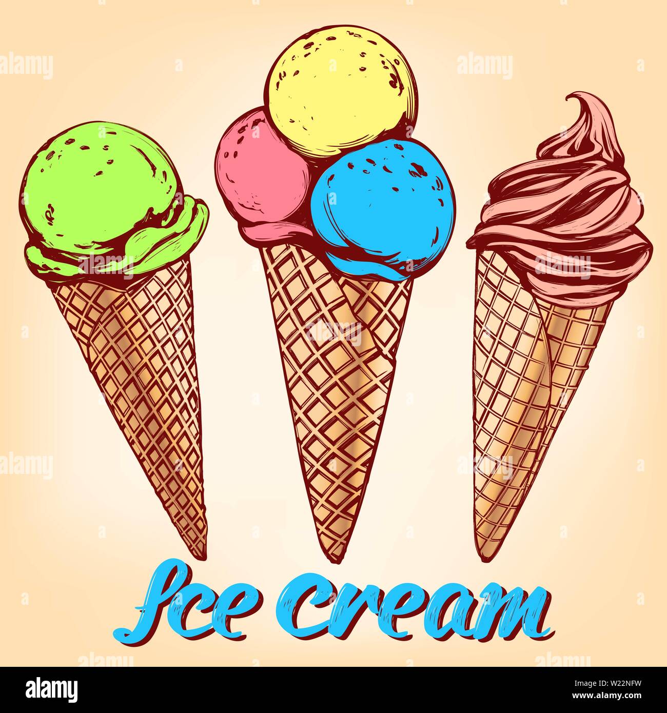 Ice cream set hand drawn vector illustration realistic sketch Stock