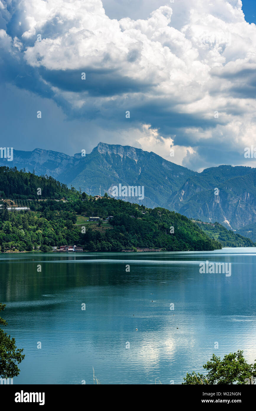 Caldonazzo lake (Lago di Caldonazzo) with the Alps, Valsugana valley, Trento province, Trentino Alto Adige, Italy, Europe Stock Photo