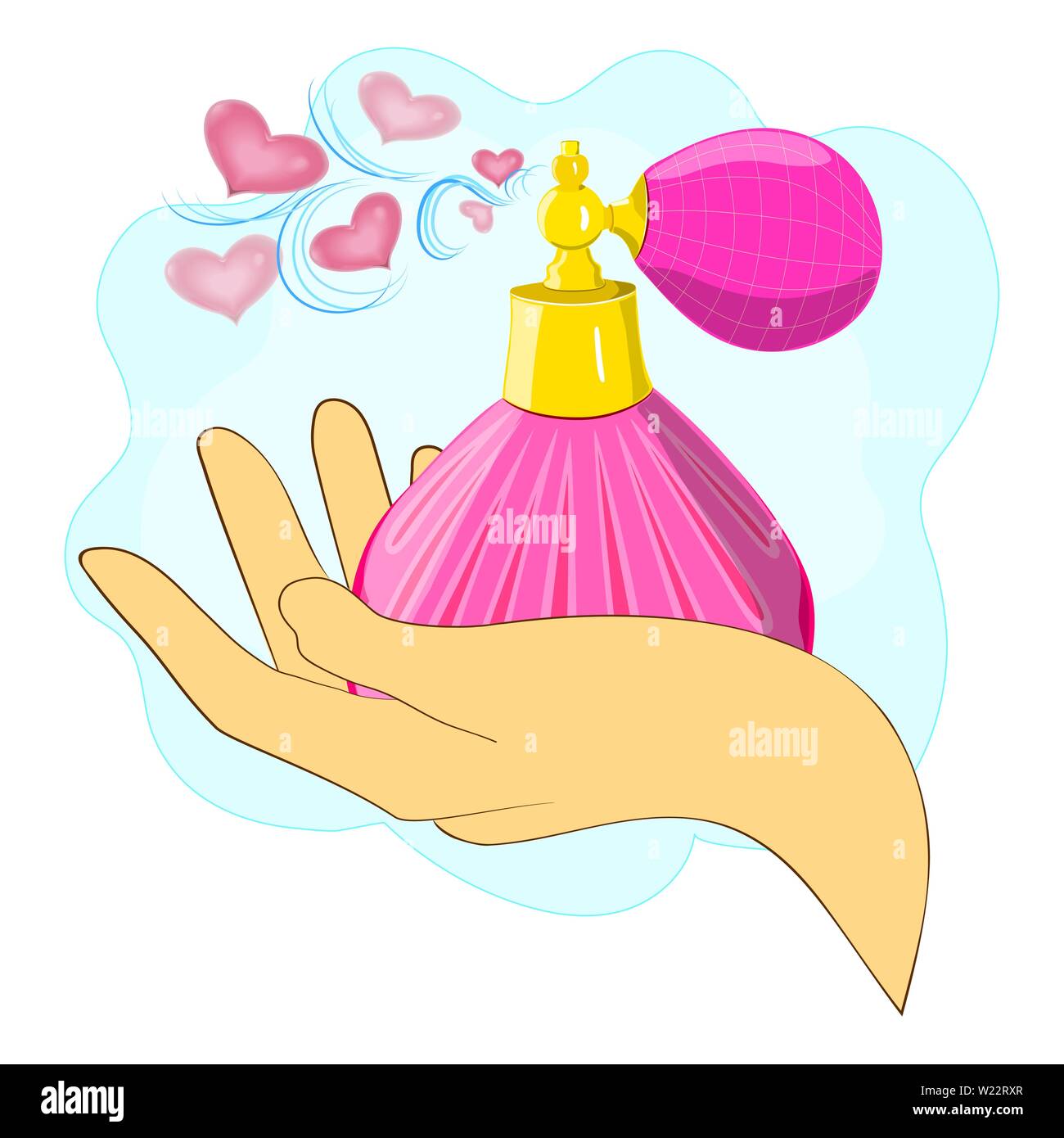 Flat pattern of a perfume bottle. Pink perfume bottle with spray