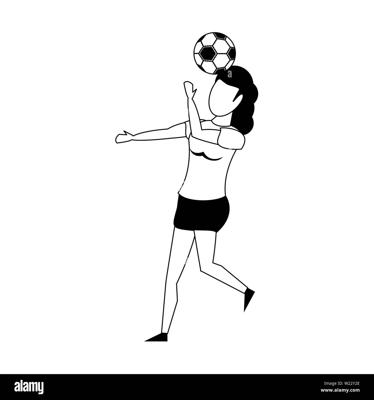 Woman playing with soccer ball isolated in black and white Stock Vector ...