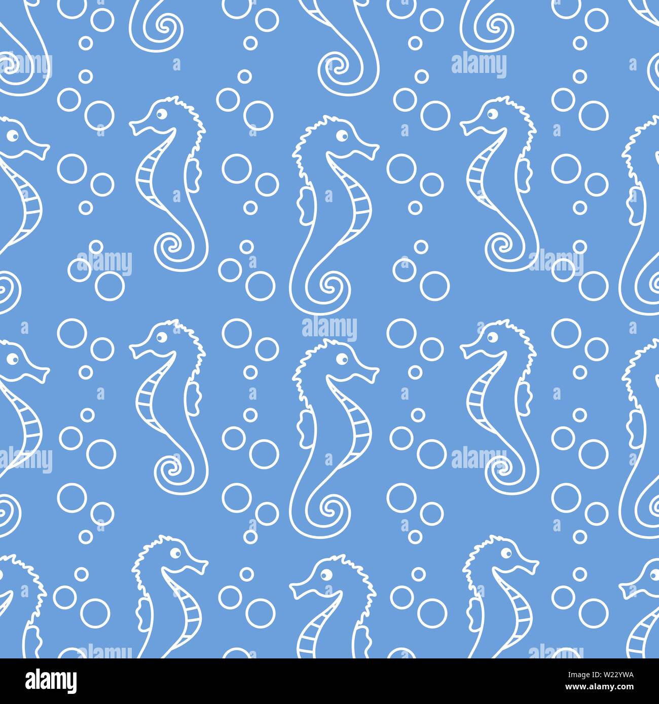 Vector seamless pattern with sea horses and bubbles. Marine background ...