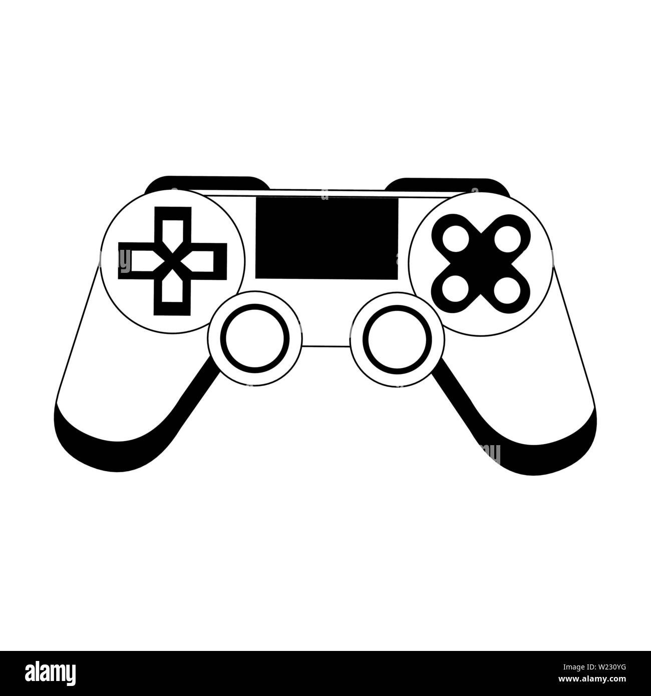 Modern videogame console gamepad with buttons in black and white Stock ...