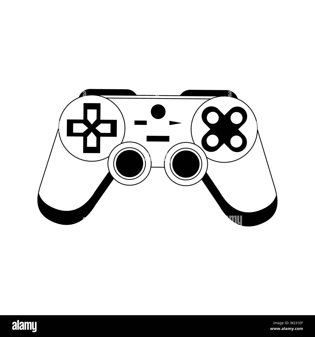 Modern videogame console gamepad with buttons in black and white Stock ...