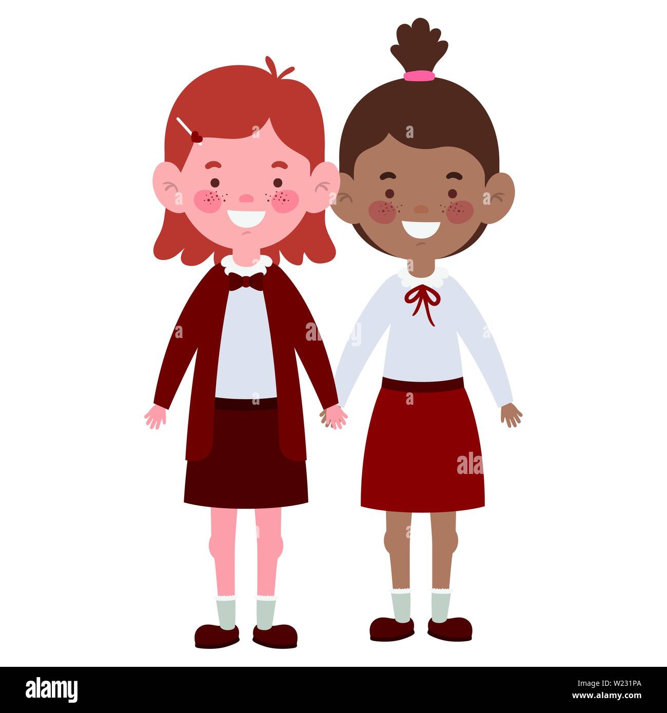student girls standing smiling on white background Stock Vector Image ...