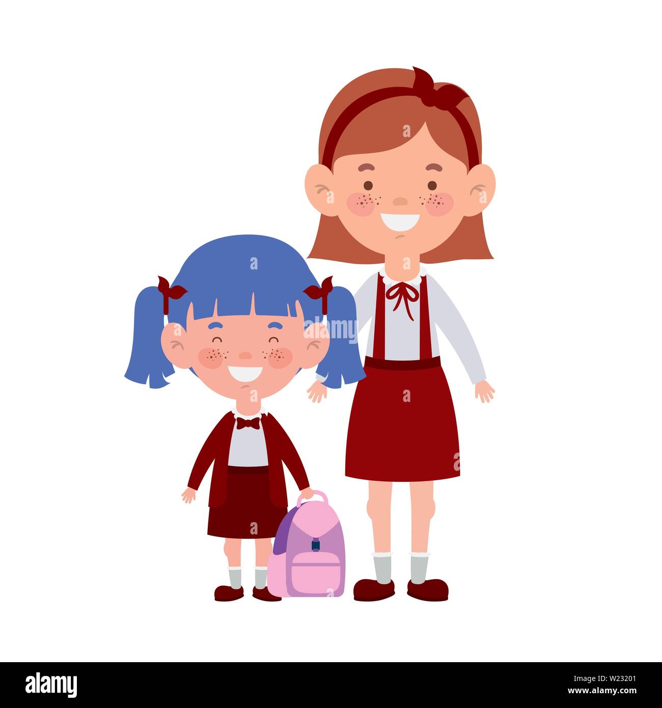 student girls standing smiling on white background Stock Vector Image ...