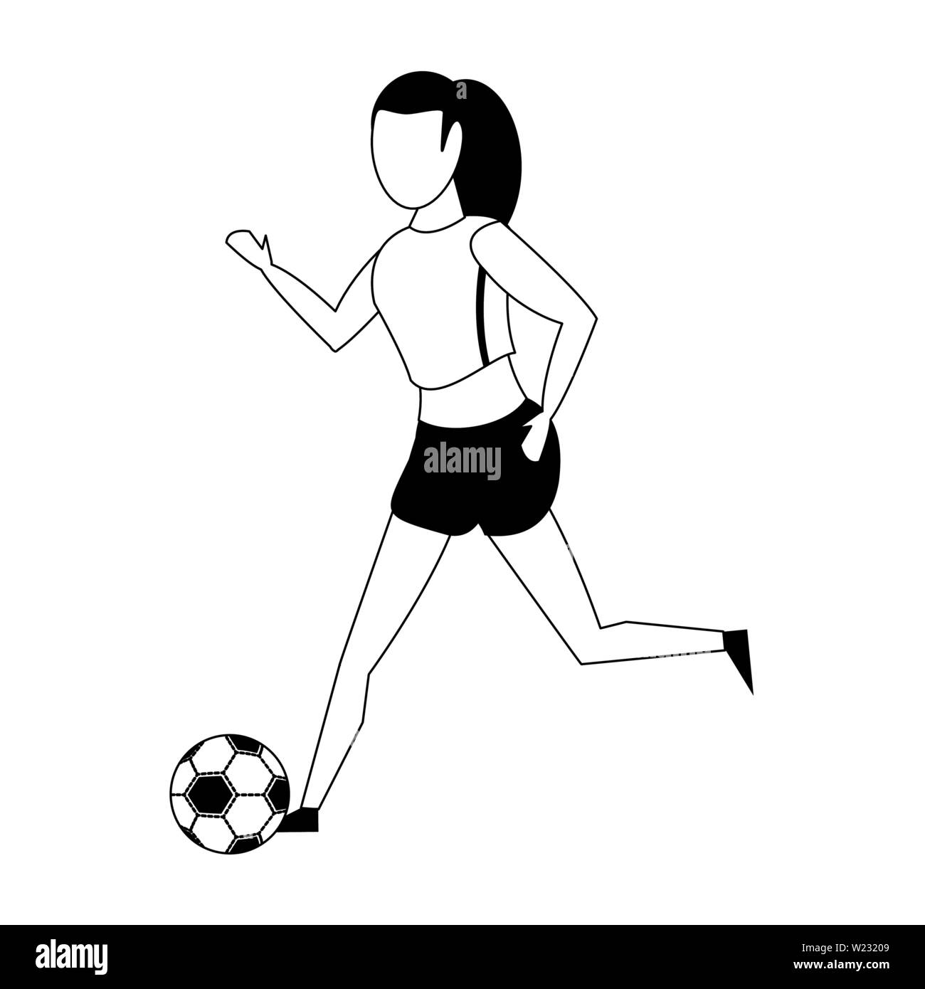 Woman playing with soccer ball isolated in black and white Stock Vector ...