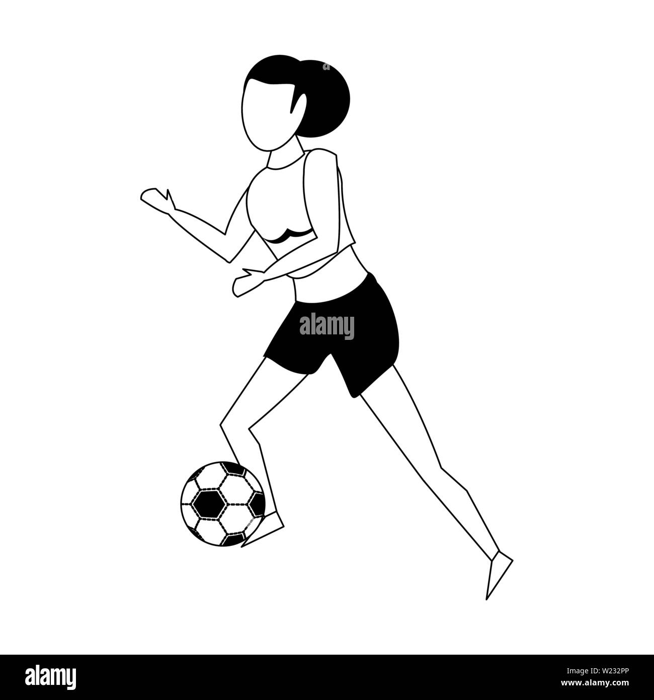 Woman playing with soccer ball isolated in black and white Stock Vector ...