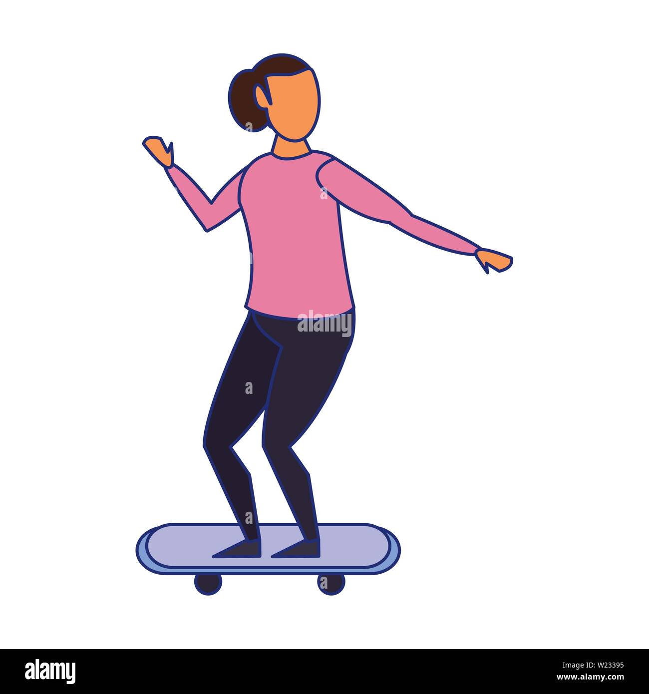 Woman riding on skateboard isolated cartoon blue lines Stock Vector Image &  Art - Alamy