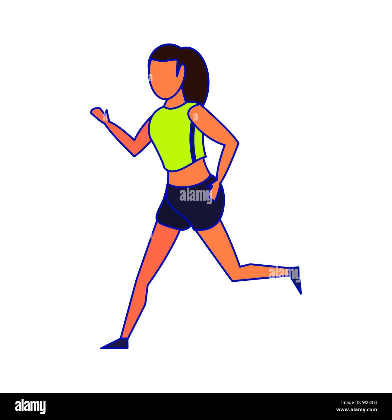 Fitness woman running cartoon isolated blue lines Stock Vector Image ...