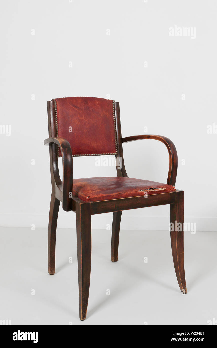 Old Wooden And Leather Chair Stock Photo Alamy