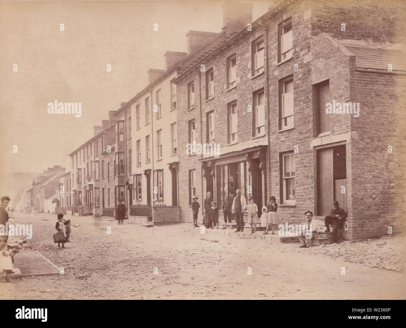Victorian Late 1880's / Early 1890's Photograph Showing Residents in a Borth Street, Wales Stock Photo