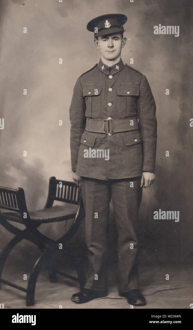 Vintage Studio Photographic Postcard Showing A Proud British Army