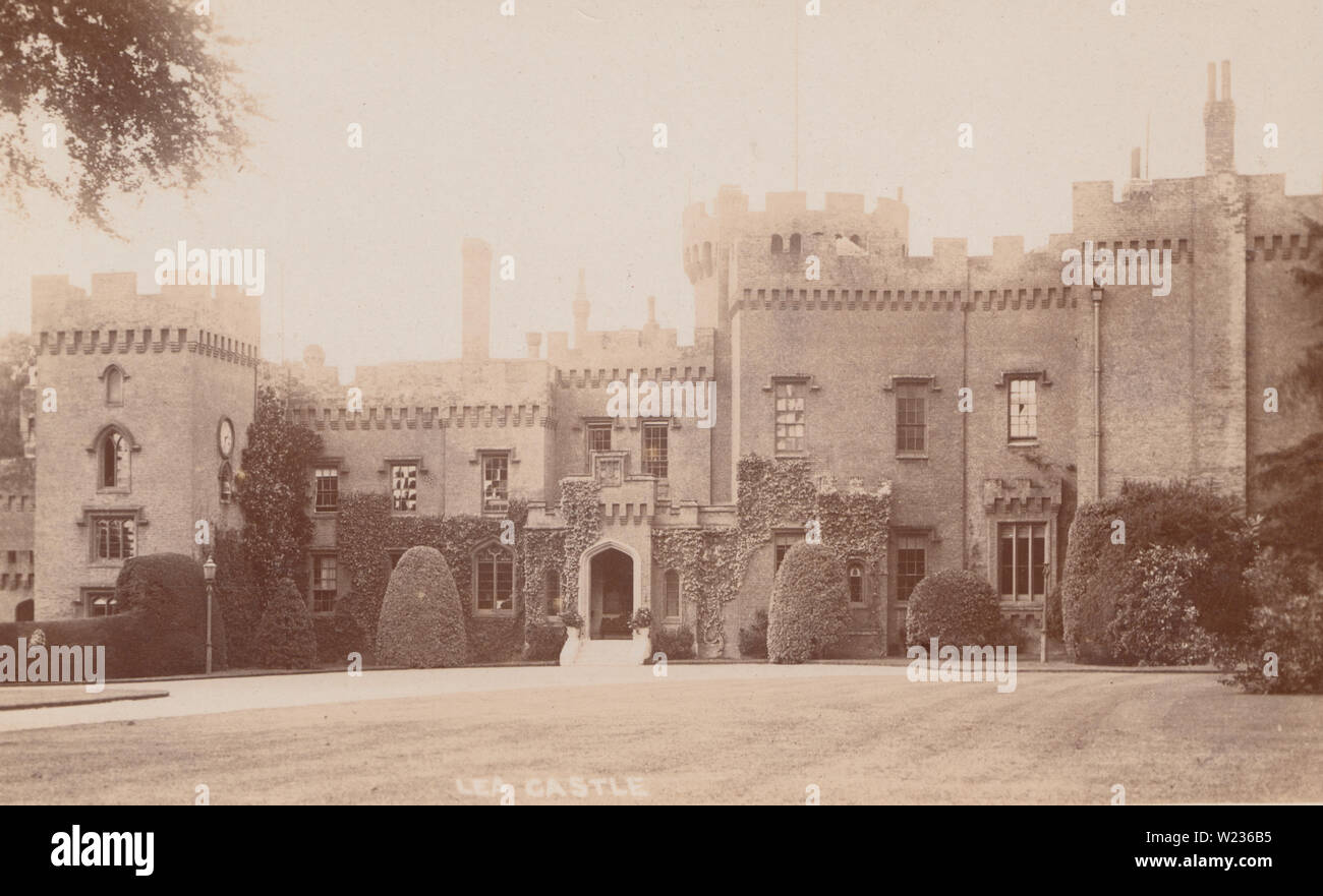 Vintage early 20th century photographic postcard of Lea Castle, Wolverley, Worcestershire. The castle was demolished about 1945. Stock Photo