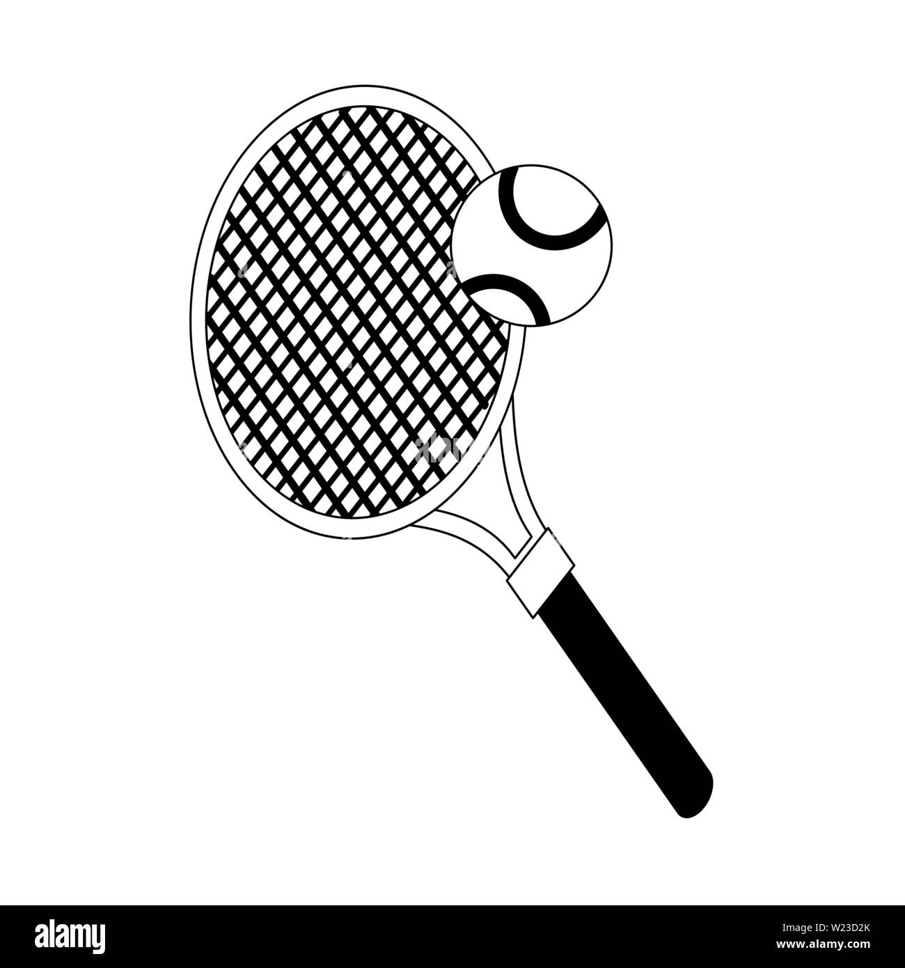 Tennis racket and ball sport equipment in black and white Stock Vector ...