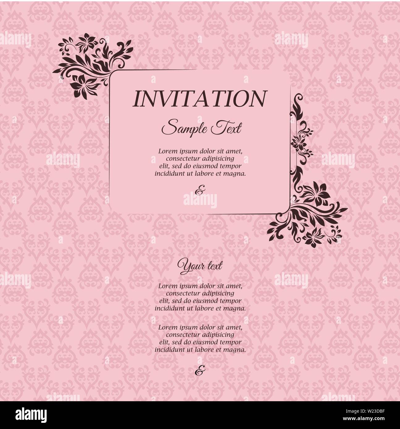 Border with classic floral decorative pattern. Template for greeting cards, invitations, menus, labels. Graphic design page. Stock Vector