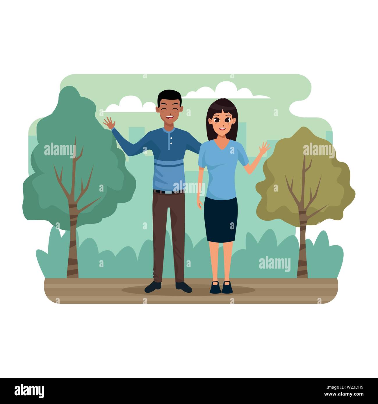 Young couple in the park scenery Stock Vector Image & Art - Alamy