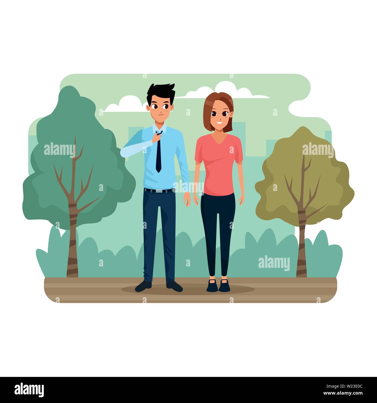 Young couple in the park scenery Stock Vector Image & Art - Alamy