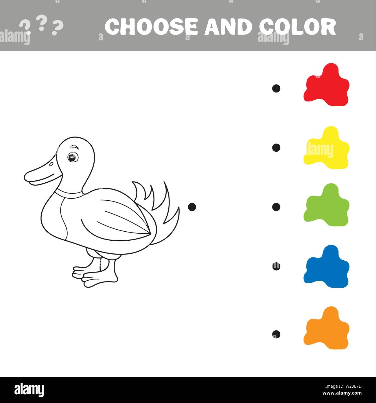 Coloring The Cute Cartoon Duck. Educational Game for Kids. Vector ...