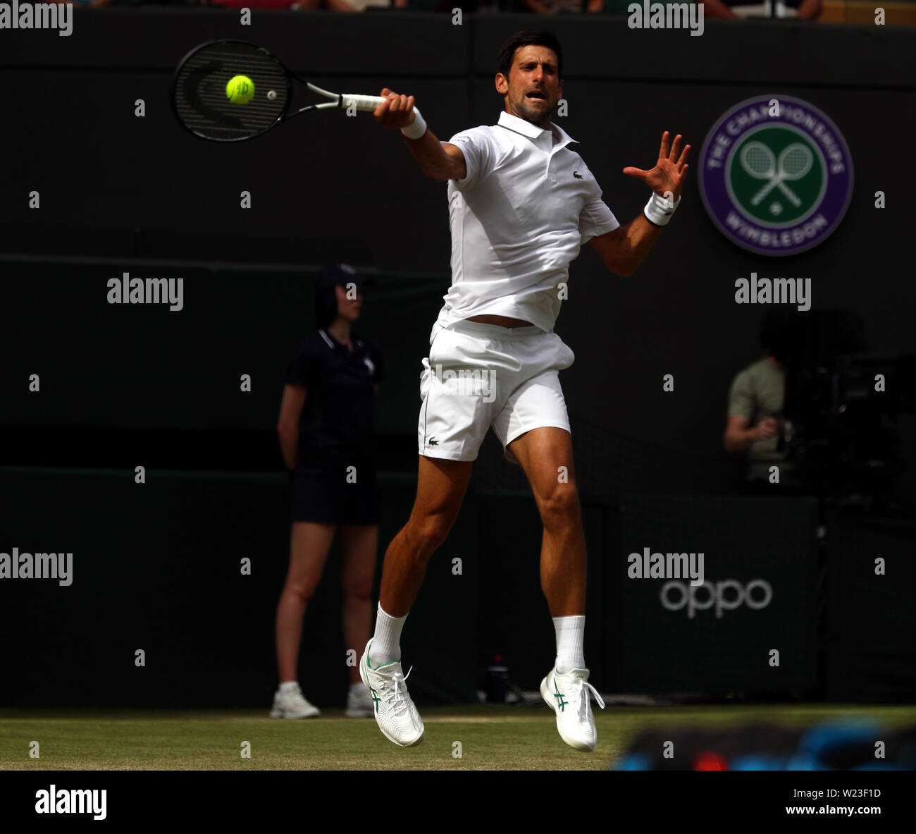 London, UK. 05th July, 2019. Wimbledon, 5 July 2019 - Novak Djokovic during his second round match against Hubert Hurkacz of Poland today at Wimbledon. Credit: Adam Stoltman/Alamy Live News Stock Photo