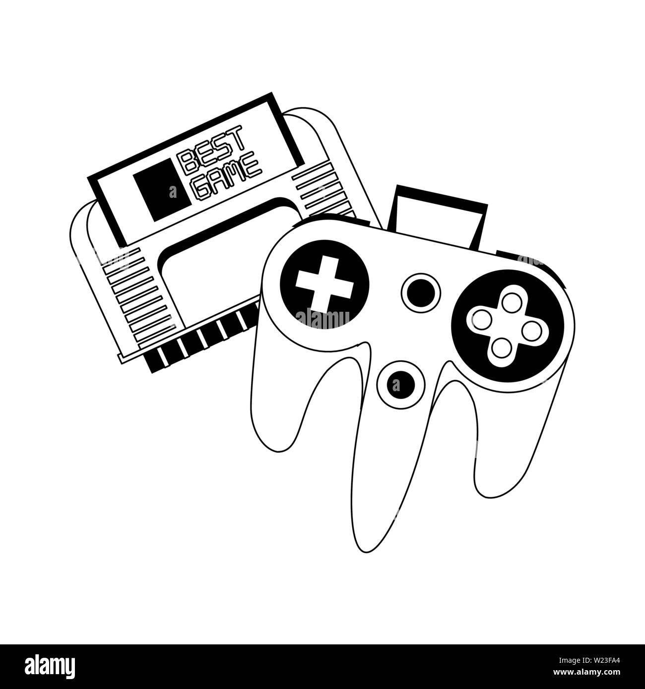 Retro videogame console and gamepads in black and white Stock Vector ...