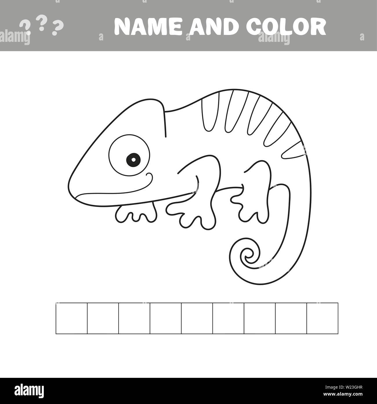 Iguana or chameleon to be colored. Coloring book for children. Visual game. Stock Vector