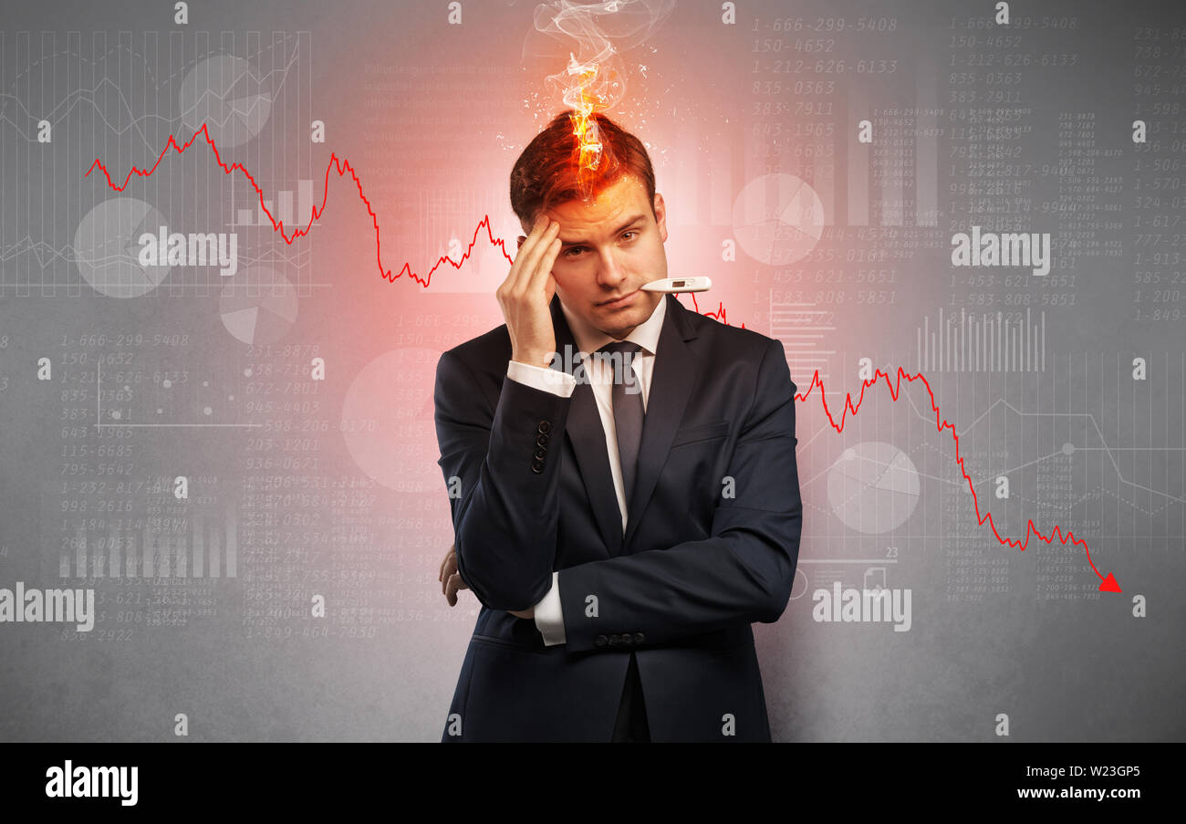 Young sick businessman with decreasing performance concept Stock Photo ...
