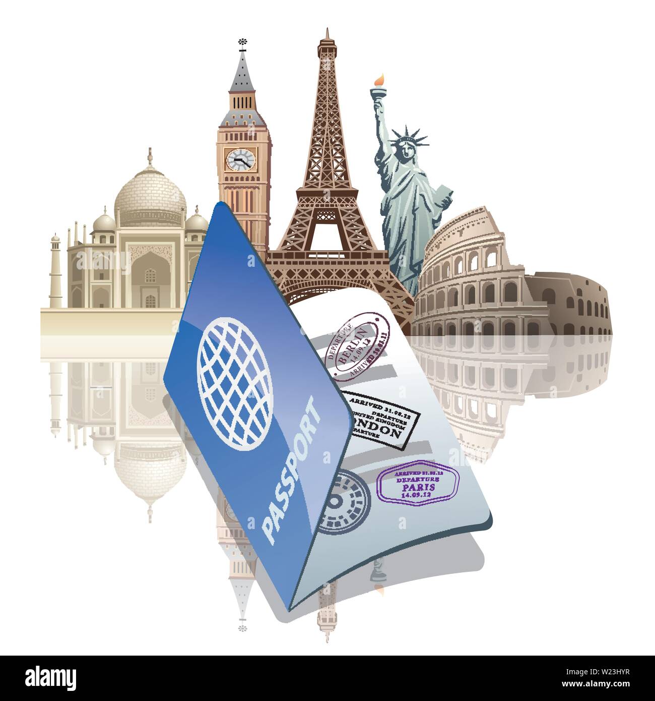 passport and landmarks Stock Vector