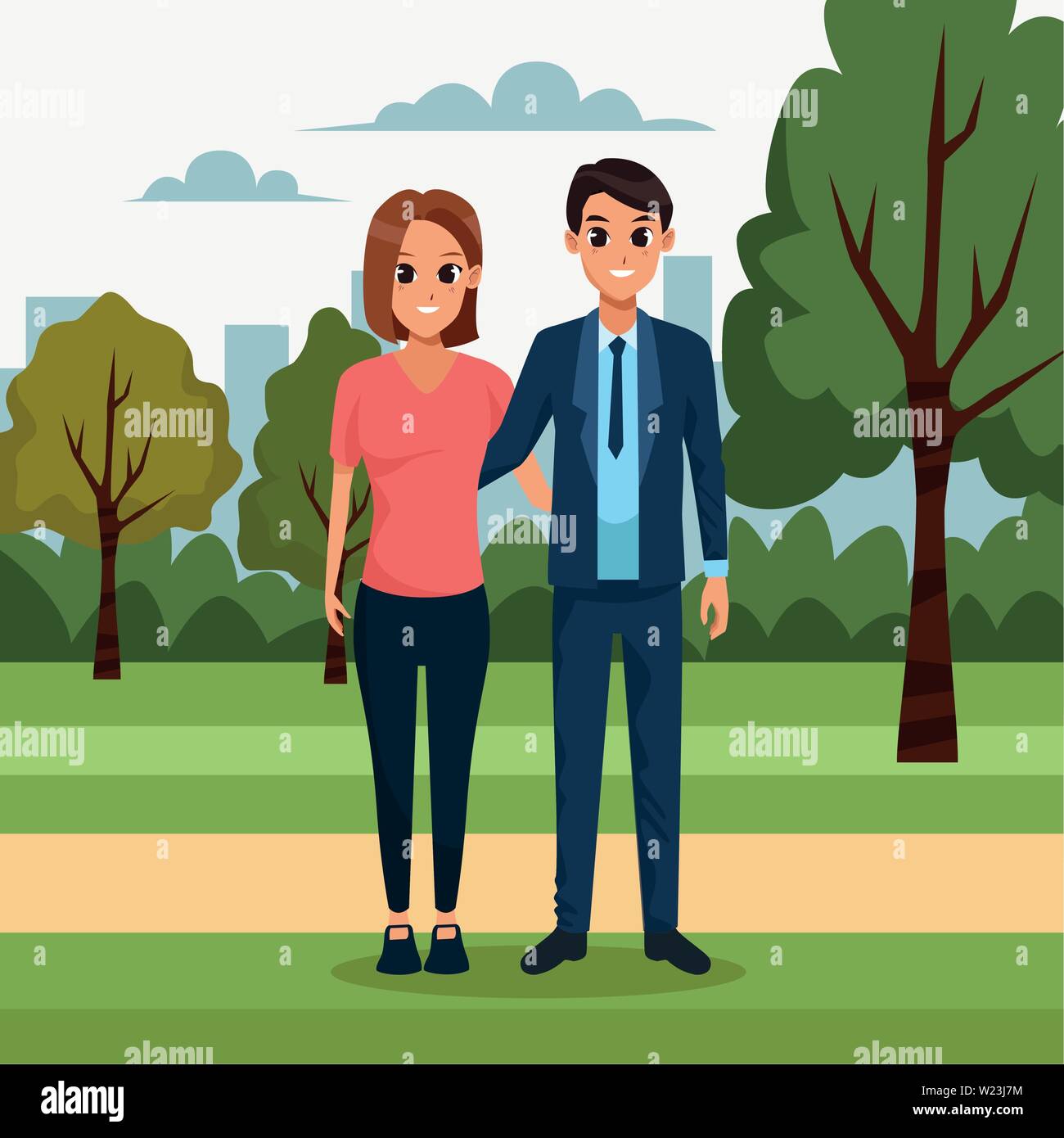 Young couple in the park scenery Stock Vector Image & Art - Alamy