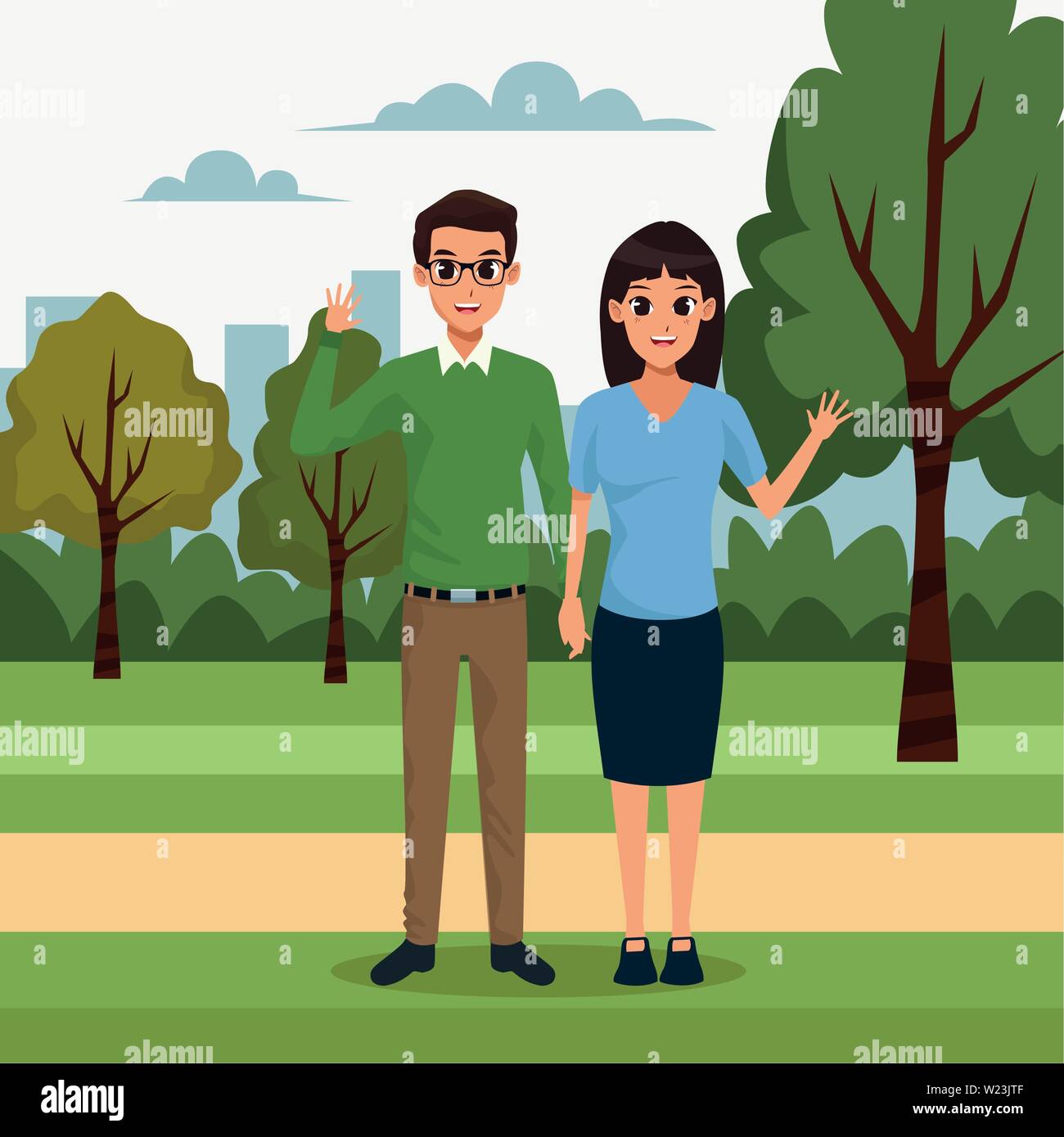 Young couple in the park scenery Stock Vector Image & Art - Alamy