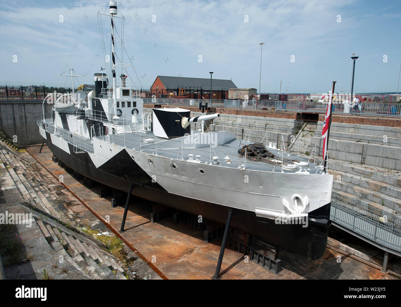 HMS M33, M29-class monitor boat, Portsmouth Historical Dockyard, Portsmouth, Hampshire, England, United Kingdom Stock Photo