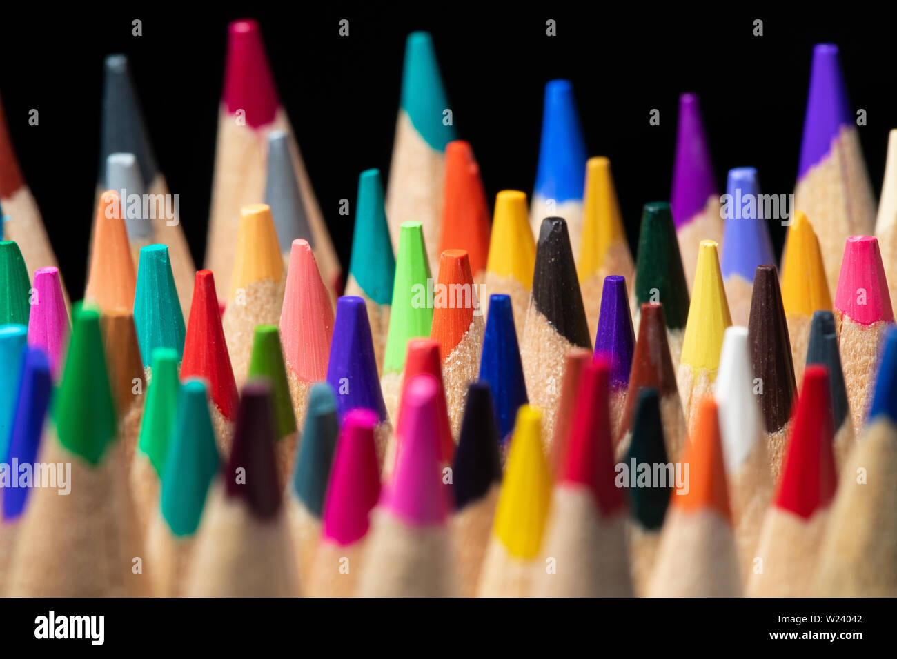 A set of colored pencils for drawing macro photography. Stock Photo