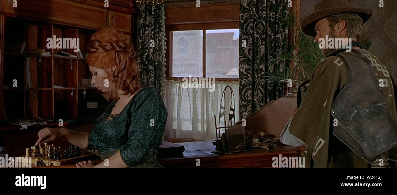 Rome. Italy. Mara Krupp (as Mara Krup) and Clint Eastwood in a scene in  ©PEAUnited Artists film, For a Few Dollars More (Italian title:Per qualche  dollaro in piu) (1965) Director:Sergio Leone Screenplay:Sergio