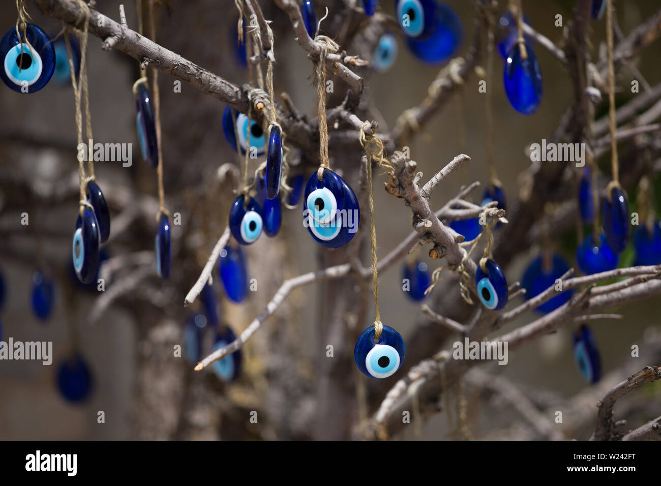 Greek eye. Traditional glass work, turkish nazar symbol. Boncuk. Blue eye evil Stock Photo