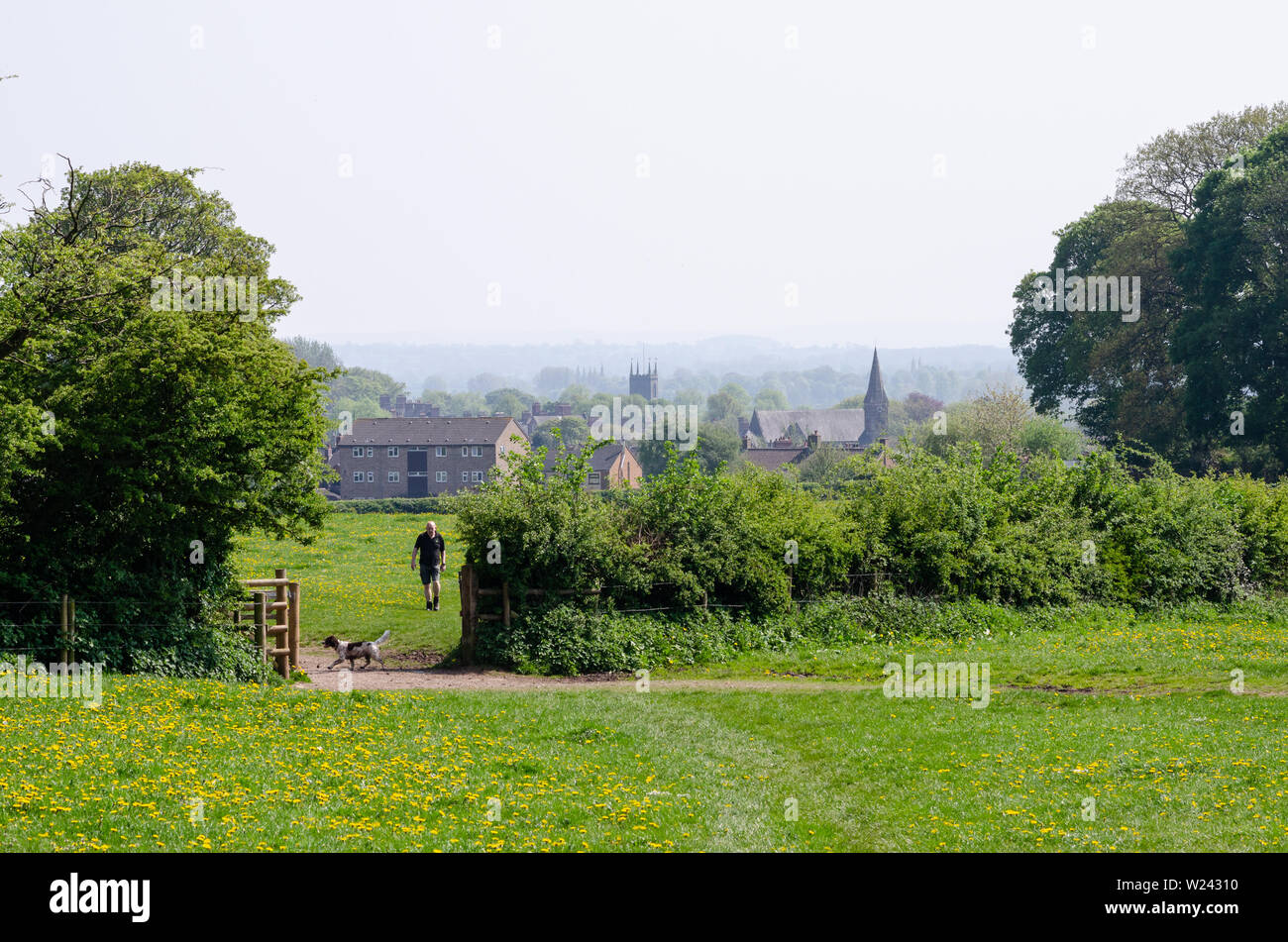 Beautiful spring landscape at little English town. Stone, Staffrodshire, United Kingdom. Stock Photo