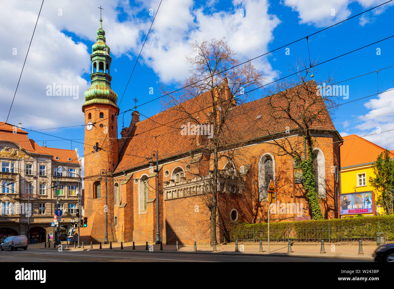 Bydgoszcz, Kujavian-Pomeranian / Poland - 2019/04/01: Exterior of the Poor Clares order church dedicated to the Assumption of the Blessed Virgin Mary Stock Photo