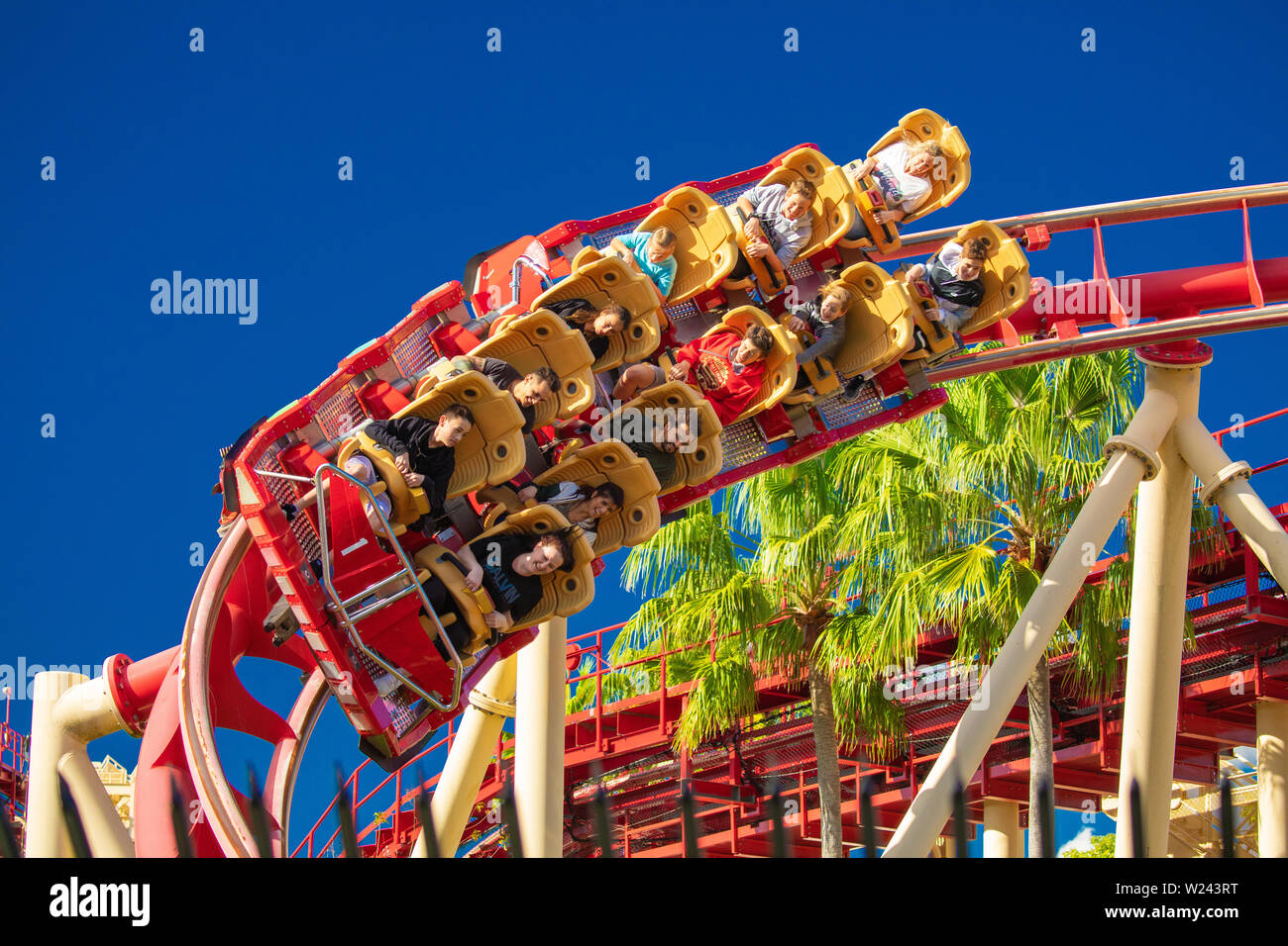 Closeup of Hollywood Rip Ride Roller Coaster car in Hollywood Studios at Universal  Studios in Walt Disney World, Florida Stock Photo - Alamy