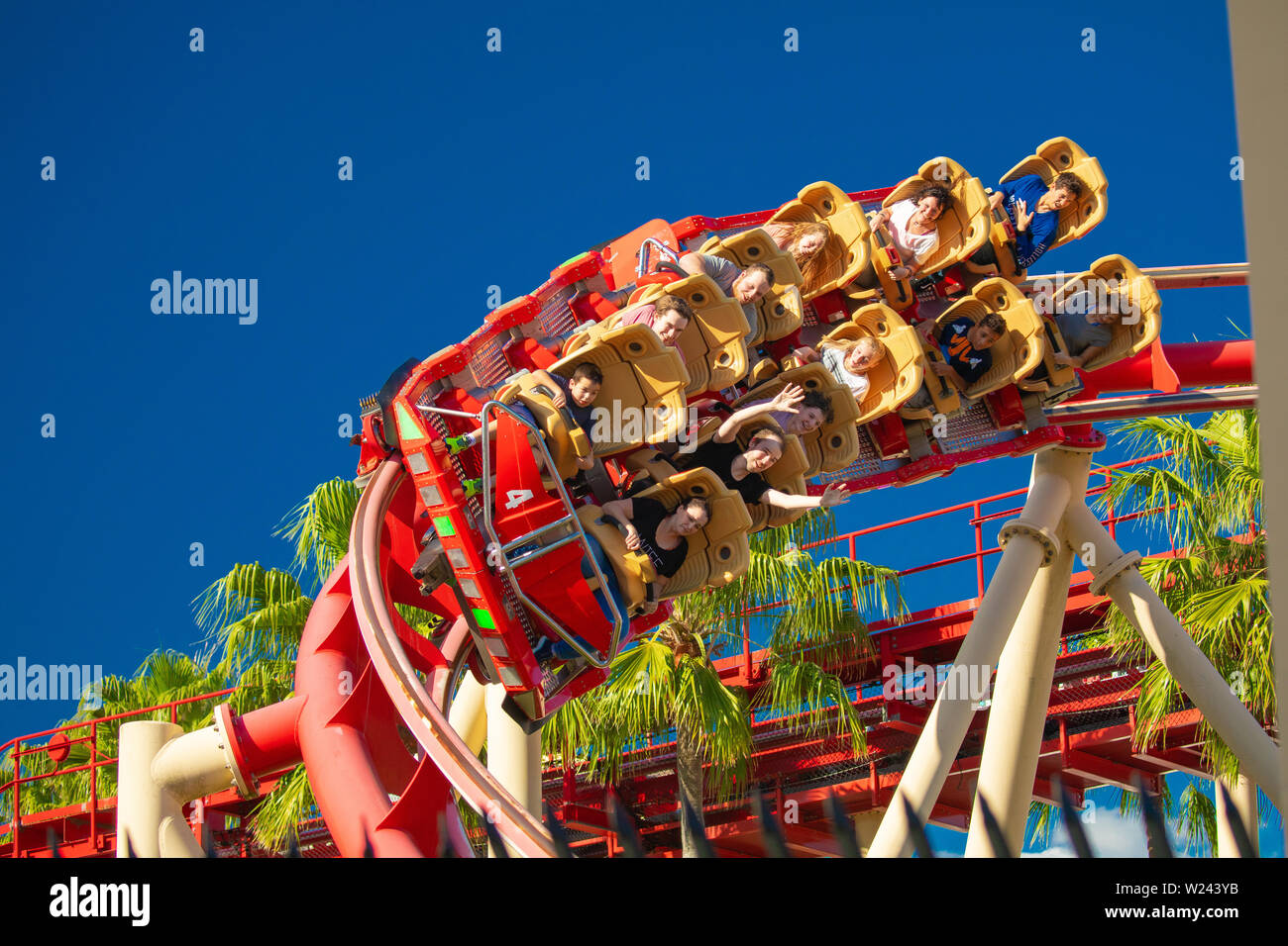 Closeup of Hollywood Rip Ride Roller Coaster car in Hollywood Studios at Universal  Studios in Walt Disney World, Florida Stock Photo - Alamy