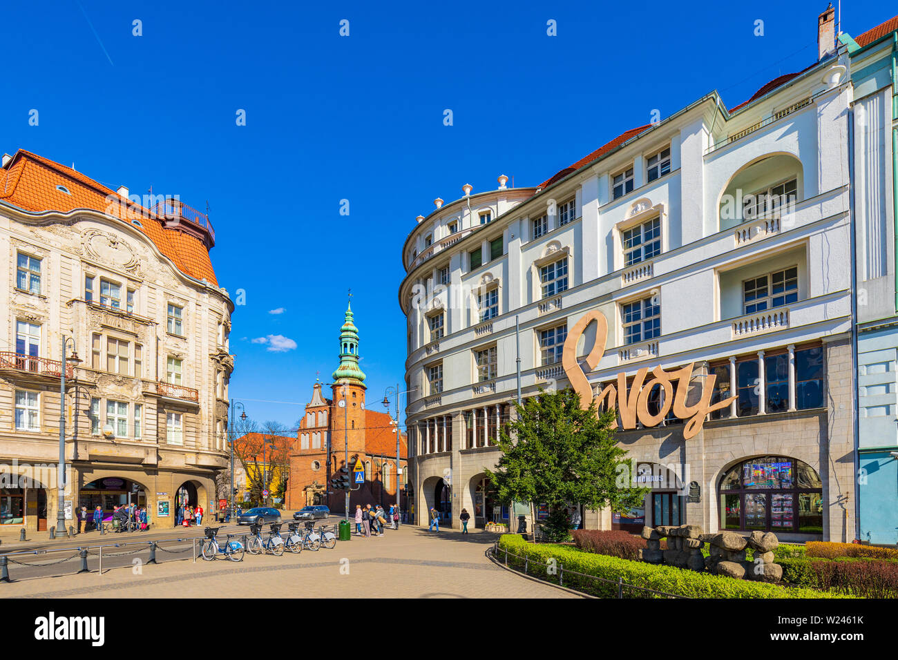 Bydgoszcz, Kujavian-Pomeranian / Poland - 2019/04/01: Panoramic view of the historic city center with the Poor Clares church in background Stock Photo
