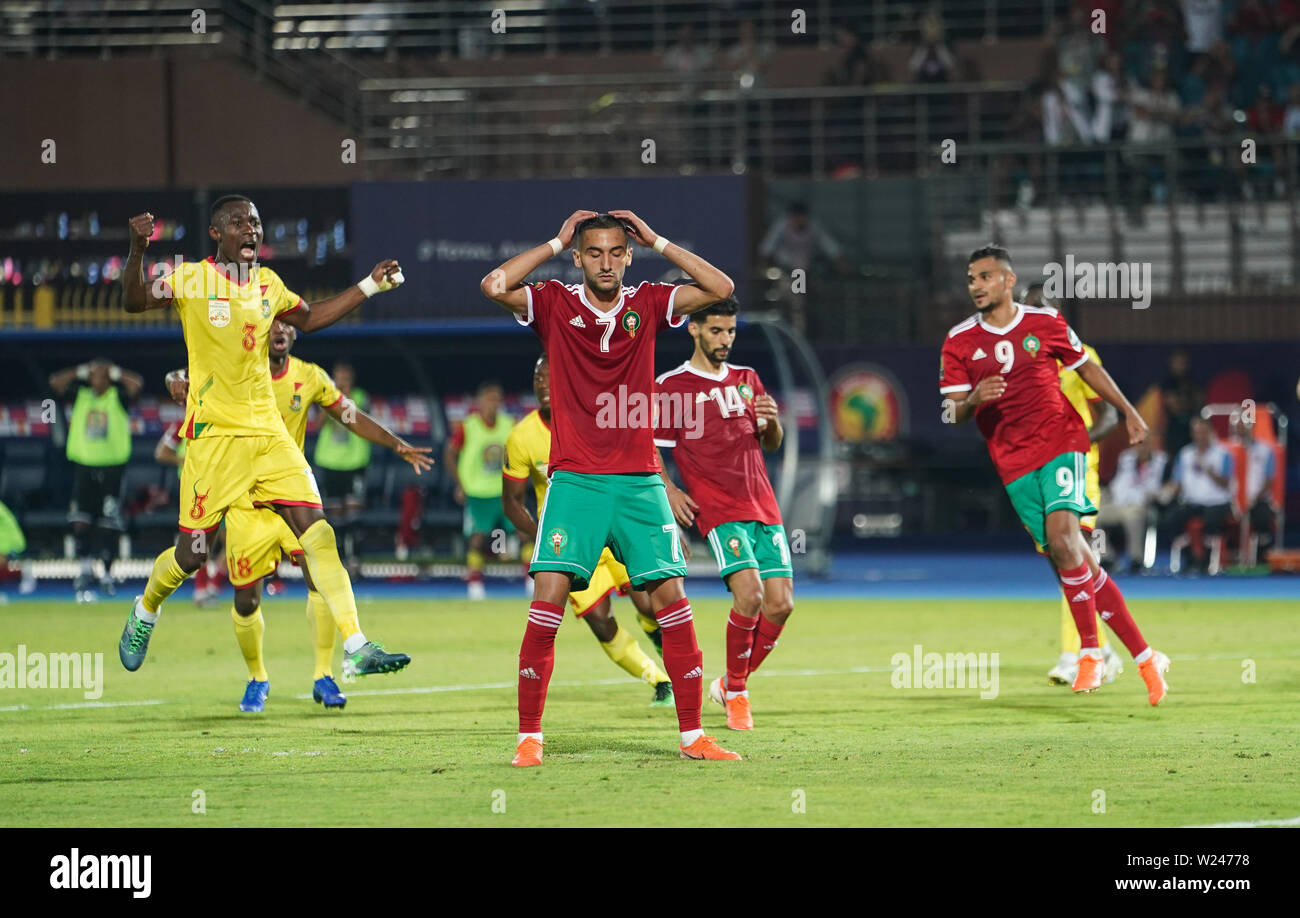 FRANCE OUT July 5, 2019: Hakim Ziyach of Morocco after missing the penalty during the 2019 African Cup of Nations match between Marocco and Benin at the Al Salam Stadium in Cairo, Egypt. Ulrik Pedersen/CSM. Stock Photo