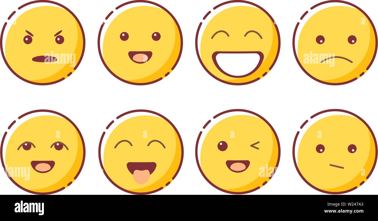 Smiling emoji with different emotions. Laugh, anger, despondency, tease,  disappointment, wink Stock Vector Image & Art - Alamy