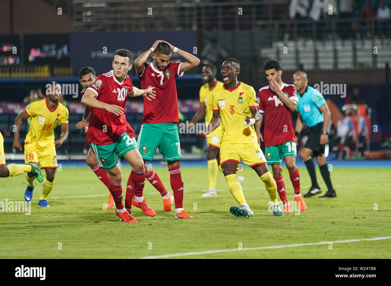 FRANCE OUT July 5, 2019: Hakim Ziyach of Morocco after missing the penalty during the 2019 African Cup of Nations match between Marocco and Benin at the Al Salam Stadium in Cairo, Egypt. Ulrik Pedersen/CSM. Stock Photo