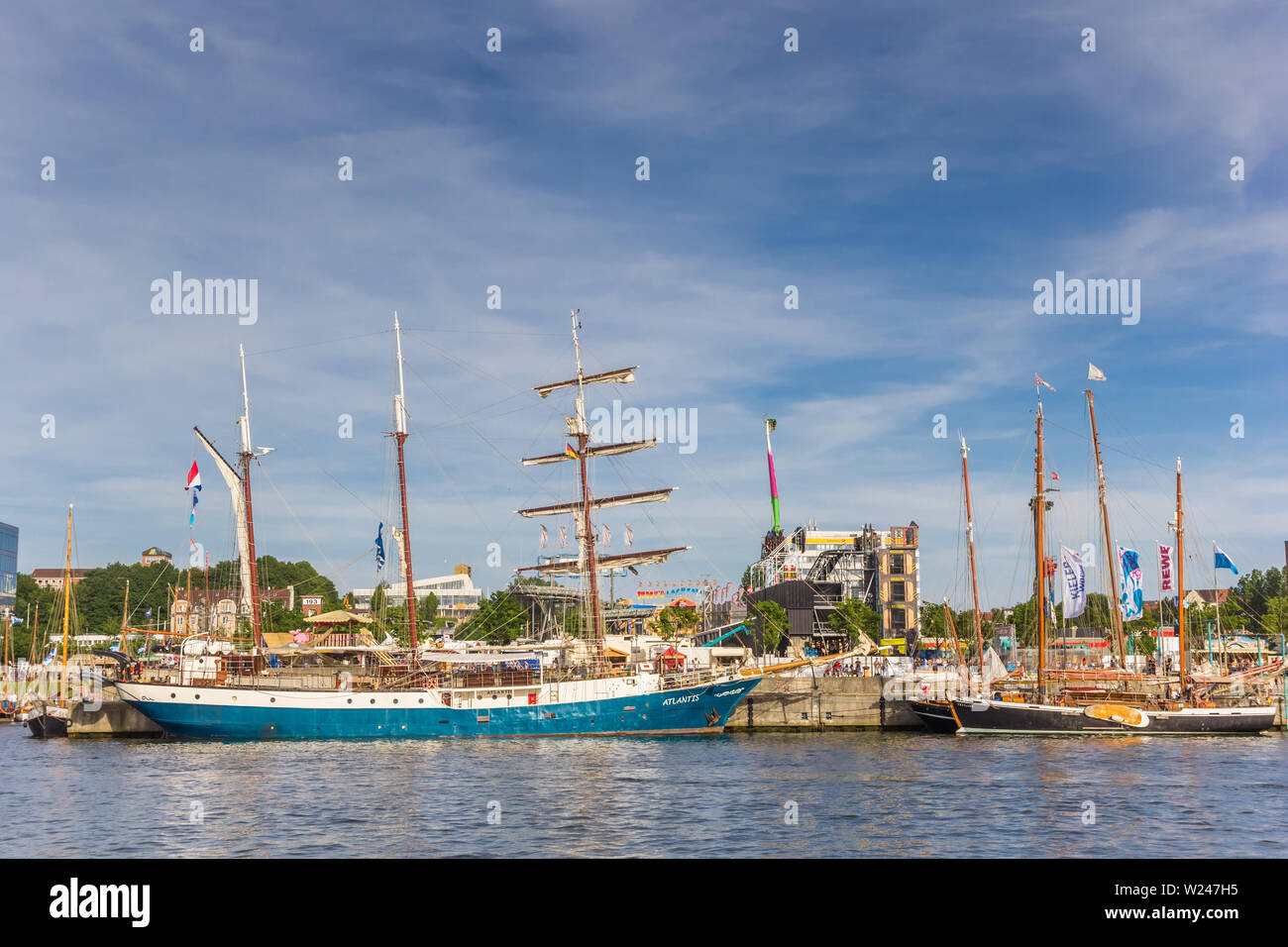 Tall ships at the quay in Kiel, Germany Stock Photo
