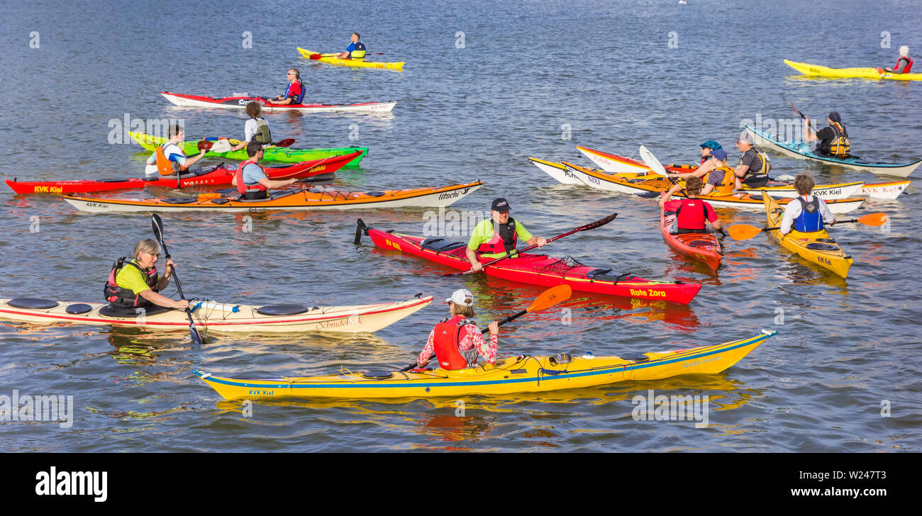 Panorama Of Canoes In The Harbor Of Kiel During Kieler Woche Stock