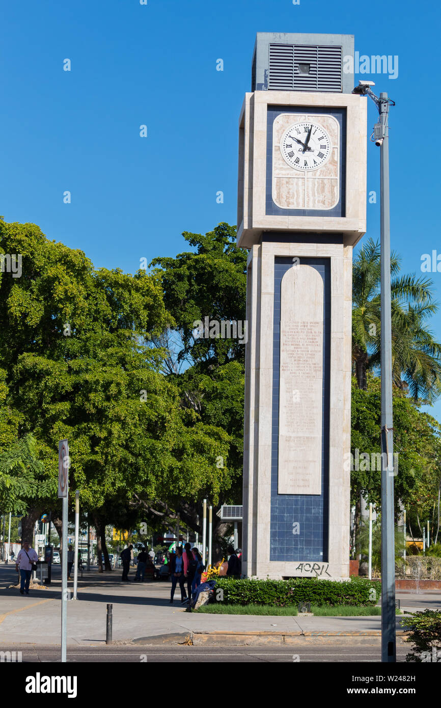 Culiacan, Sinaloa, Mexico December 10 2018 Clock tower in Revolucion