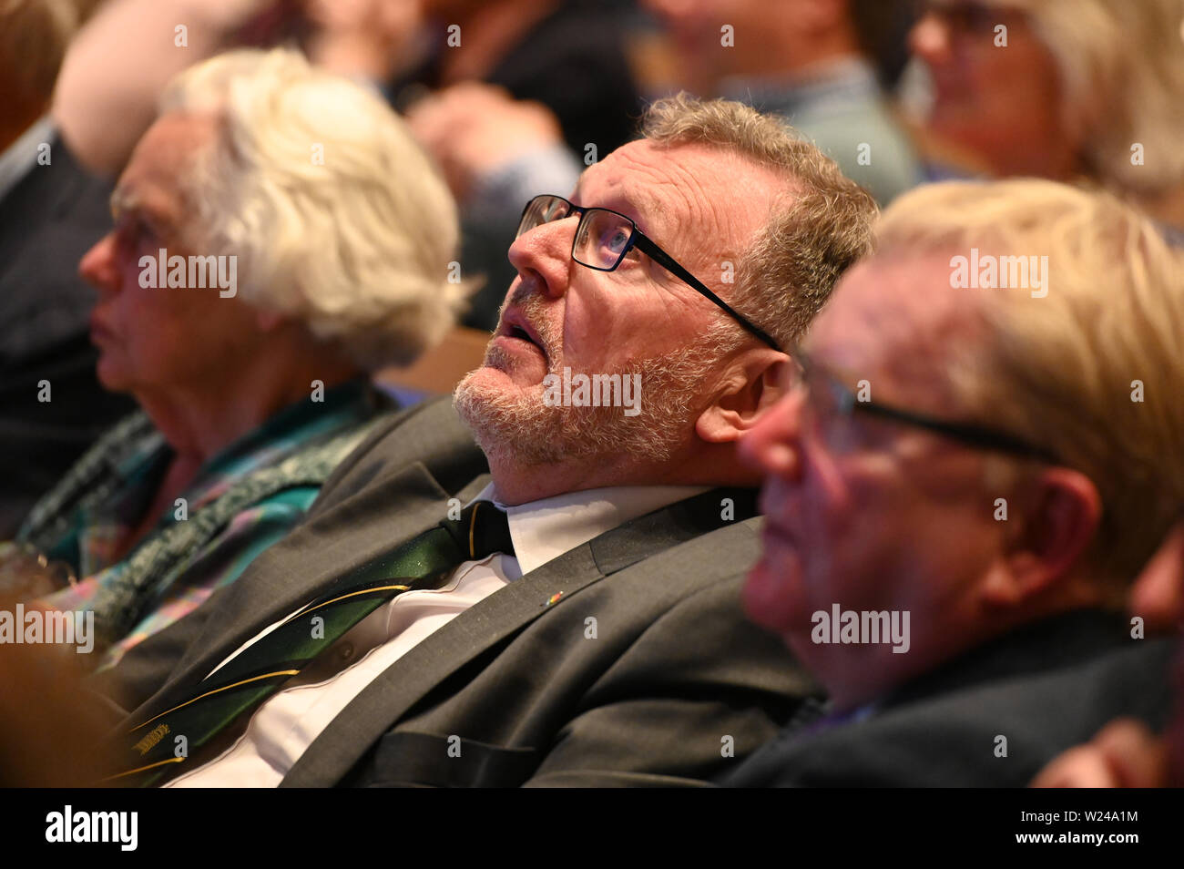 Perth, Scotland, United Kingdom, 05, July, 2019. Secretary of State for Scotland David Mundell (C) listens to Conservative Party leadership Jeremy Hunt address a leadership election hustings for party members. © Ken Jack / Alamy Live News Stock Photo