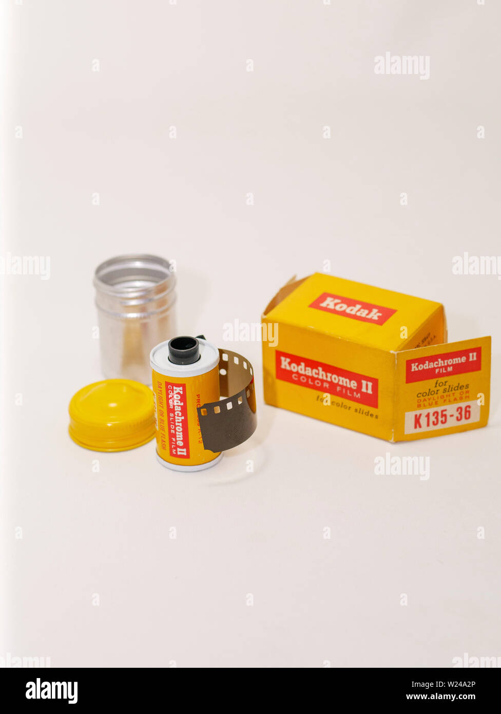 Kodak Kodachrome II 35mm film cartridge, expired in September, 1968. Stock Photo
