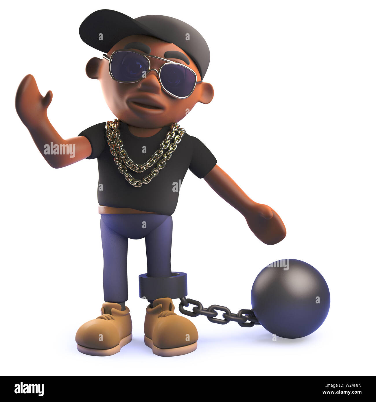 Rendered 3d image of a 3d black hip hop rapper cartoon character with a  ball and chain Stock Photo - Alamy