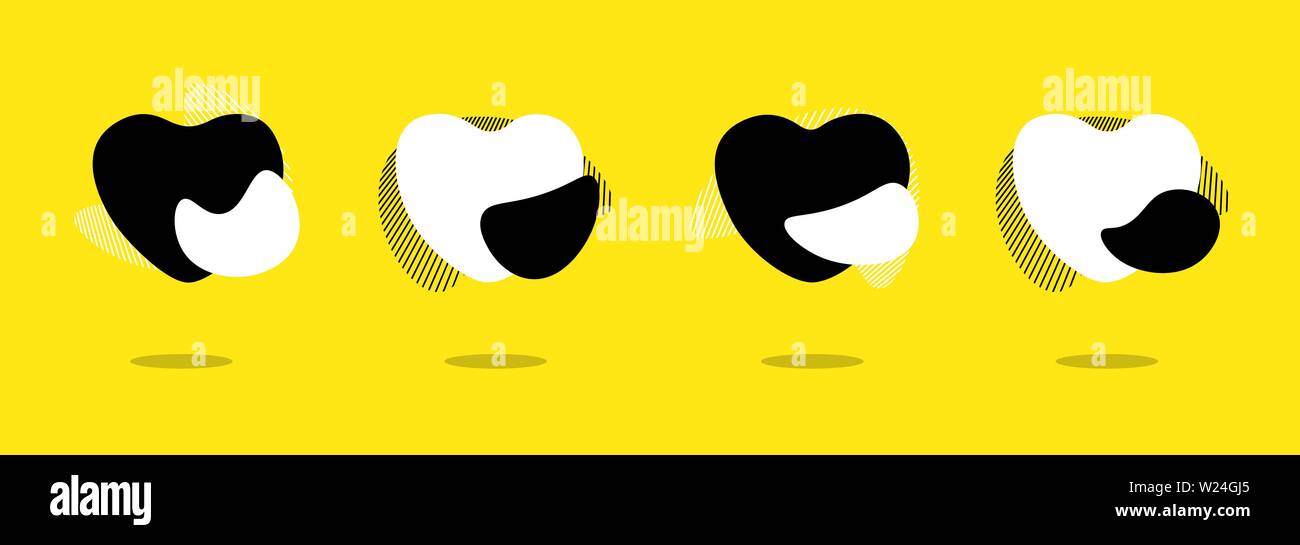 Liquid abstract geometric form love heart shape set. Fluid modern ...